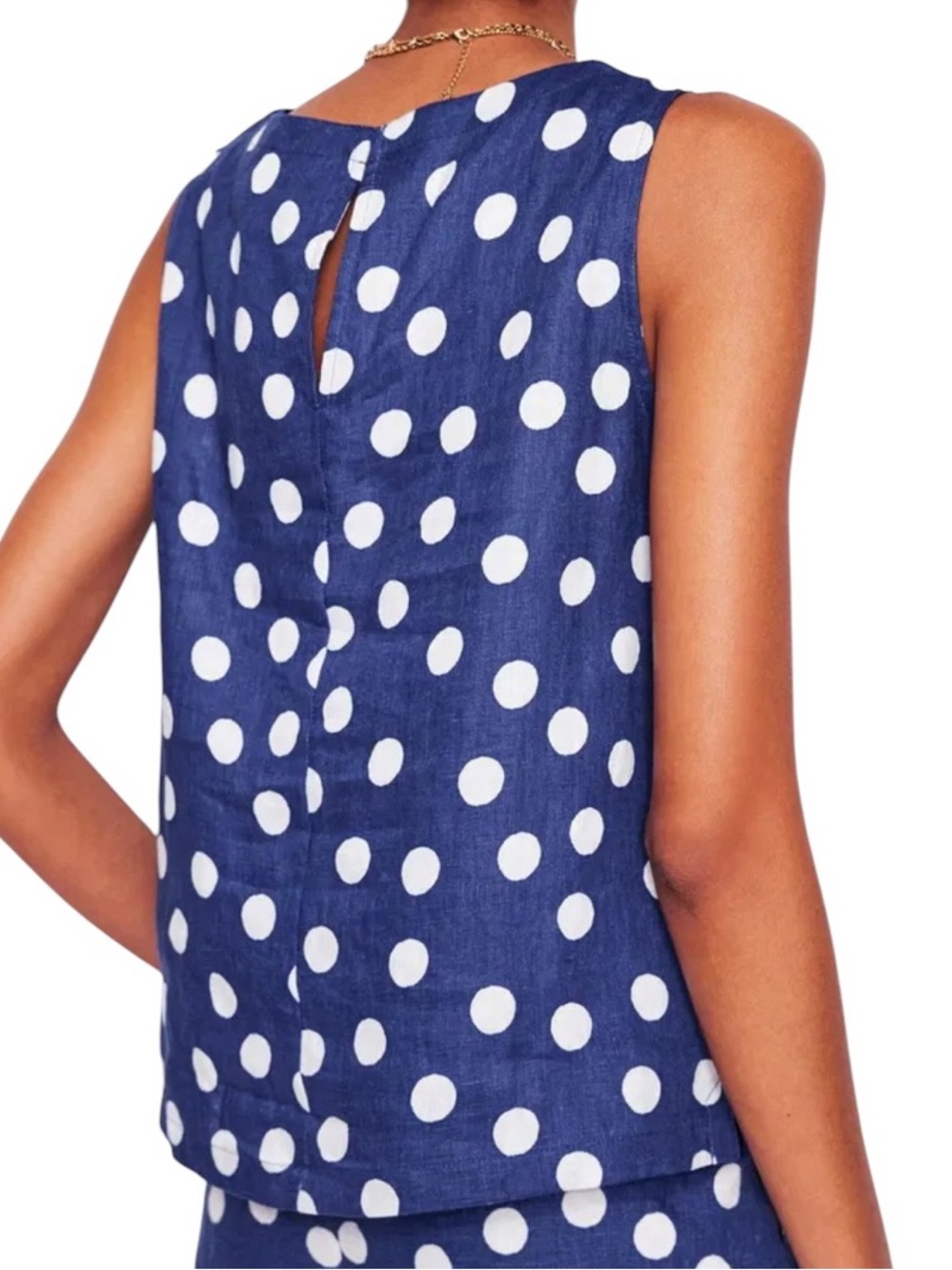 BODEN NWT Polka Dot Linen Sleeveless Shell Size US 14 in Blue Dot - Picture 8 of 14